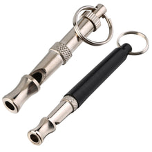 Load image into Gallery viewer, Pet Dog Training Whistle Obedience Supersonic Sound Pitch Ultra Sonic Quiet Discipline Metal/Black Key Ring Loop Sound Louder